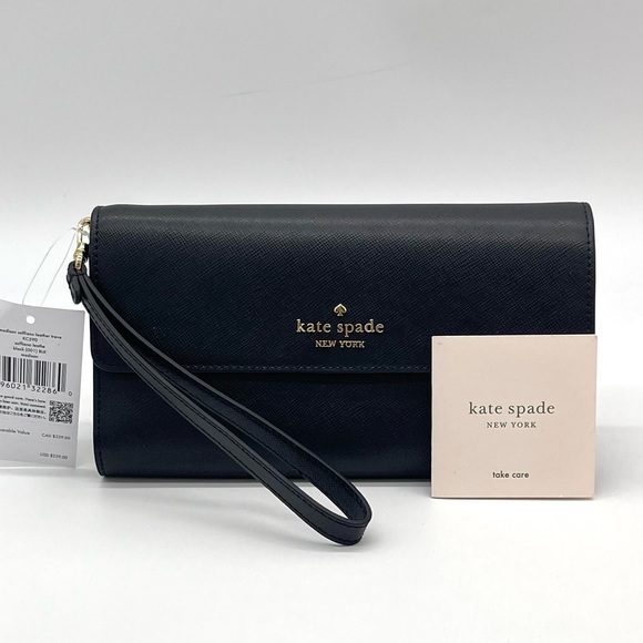 Kate Spade Madison Trifold Travel Wallet Wristlet Black - Picture 2 of 8